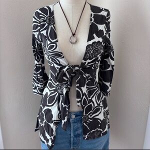 Vintage Floral Wrap Tie Cardigan Funky Groovy 70s